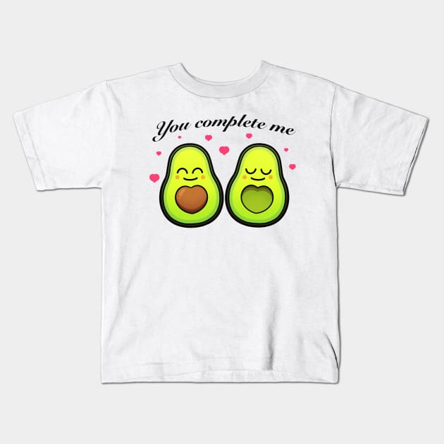 You Complete Me Avocado Love Kids T-Shirt by TheMaskedTooner